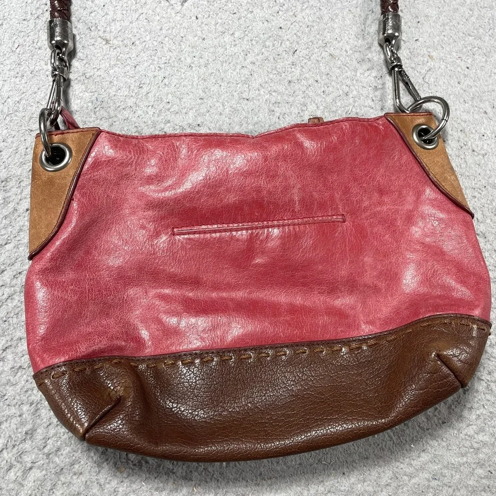The Sak Hobo Bag‎ Womens Small Pink Brown Colorblock Leather Suede Braided Strap